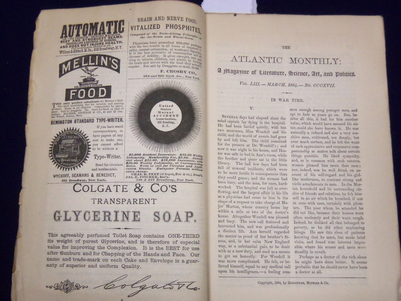 1884 THE ATLANTIC MONTHLY MAGAZINE LOT OF 6 ISSUES - PARKMAN - MITCHELL - WR 315