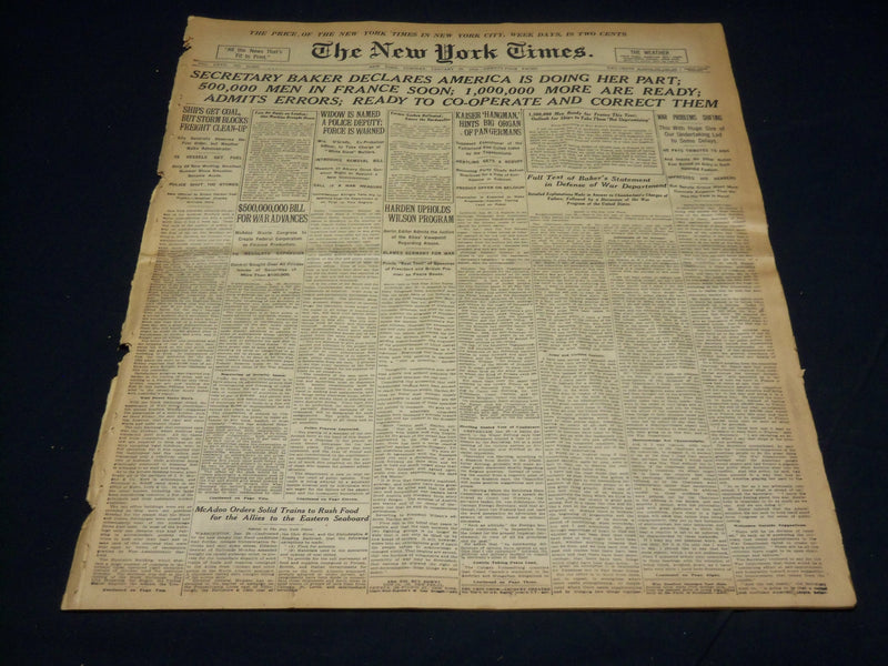 1918 JANUARY 29 NEW YORK TIMES - BAKER SAYS AMERICA DOING HER PART - NT 7930