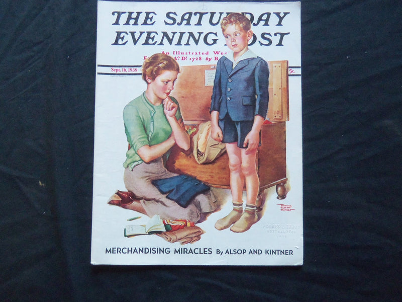 1939 SEPTEMBER 16 THE SATURDAY EVENING POST MAGAZINE- ILLUSTRATED COVER -SP 1797