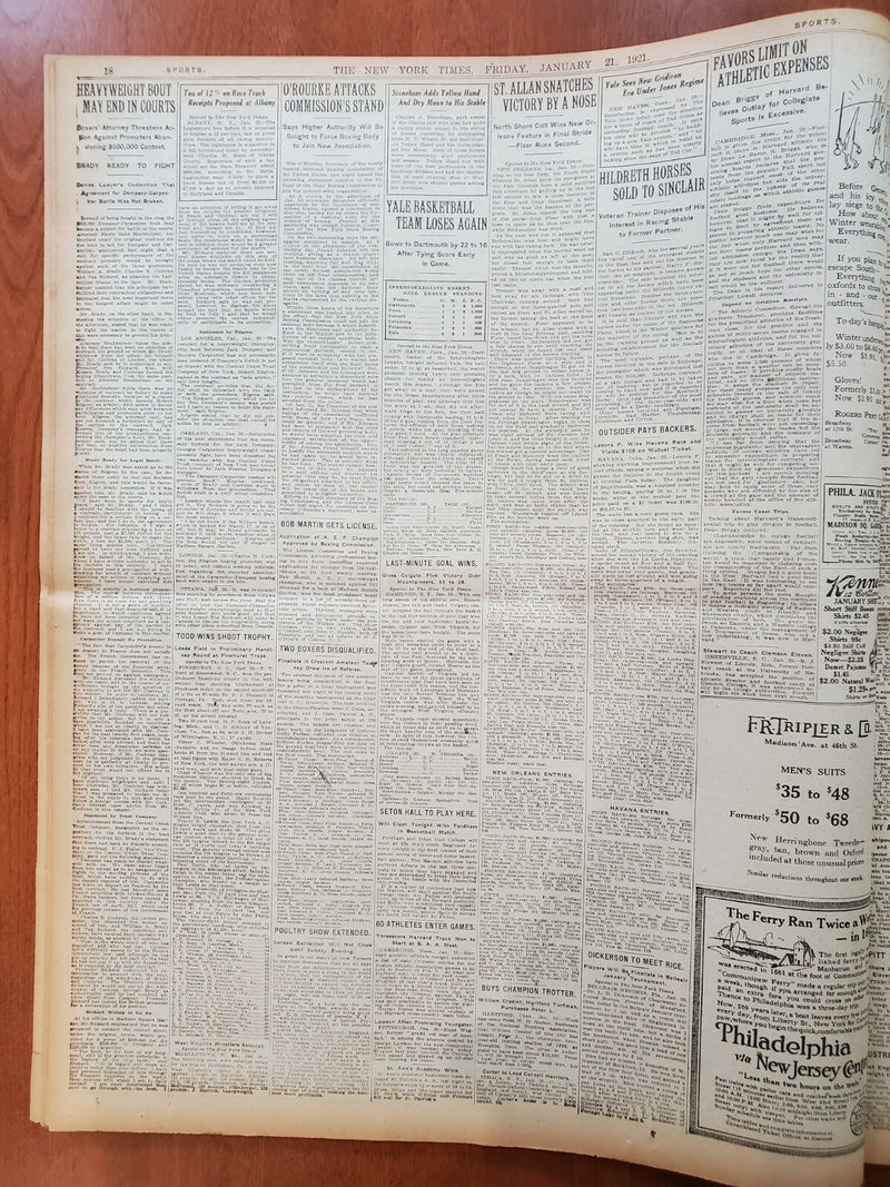 1921 JANUARY 21 NEW YORK TIMES NEWSPAPER- DRY ENFORCEMENT UP TO POLICE - NT 8106