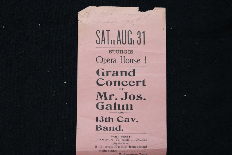 1920'S STURGIS OPERA HOUSE PROGRAM - JOS. GAHM CONCERT - K 1825
