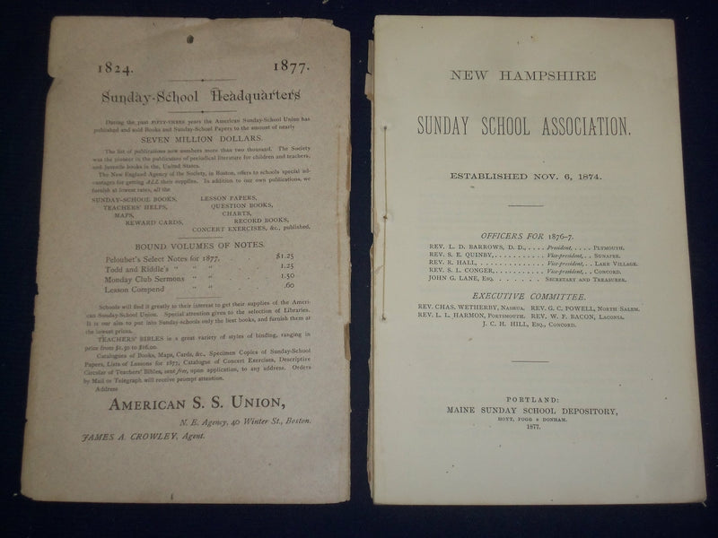 1876 LACONIA, NEW HAMPSHIRE SUNDAY SCHOOL CONVENTION REPORT - J 4605