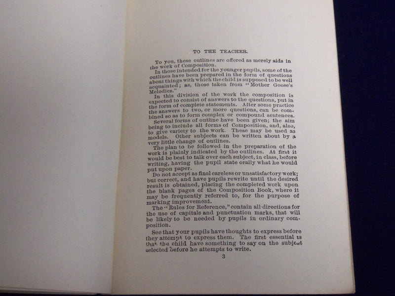 1887 HALL'S COMPOSITION OUTLINES BOOK BY HATTIE HALL - K 515