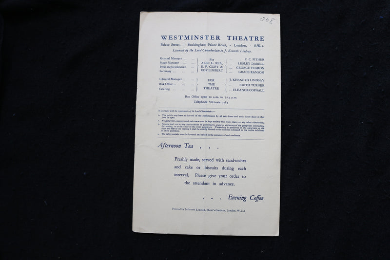 1949 BLACK CHIFFON PROGRAM - WESTMINSTER THEATRE - FLORA ROBSON - K 1845