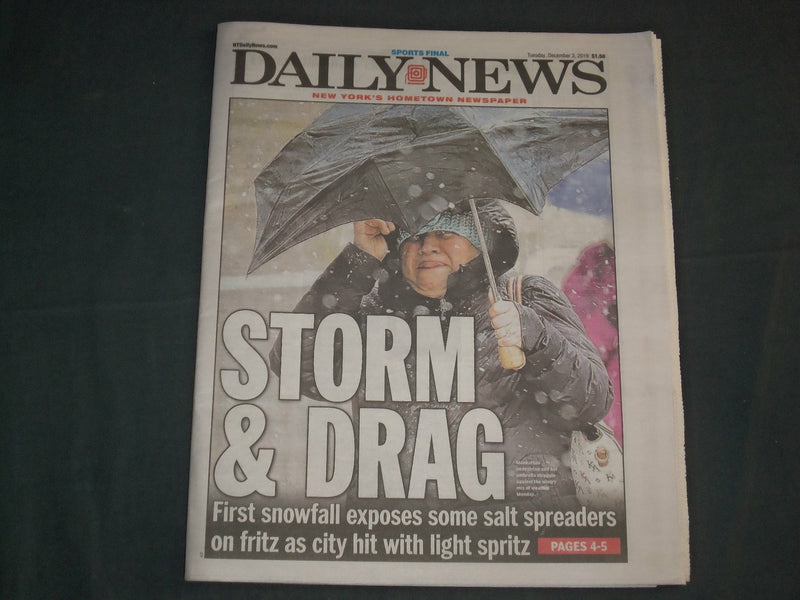 2019 DECEMBER 3 NEW YORK DAILY NEWS NEWSPAPER - NYC SALT SPREADERS NOT WORKING