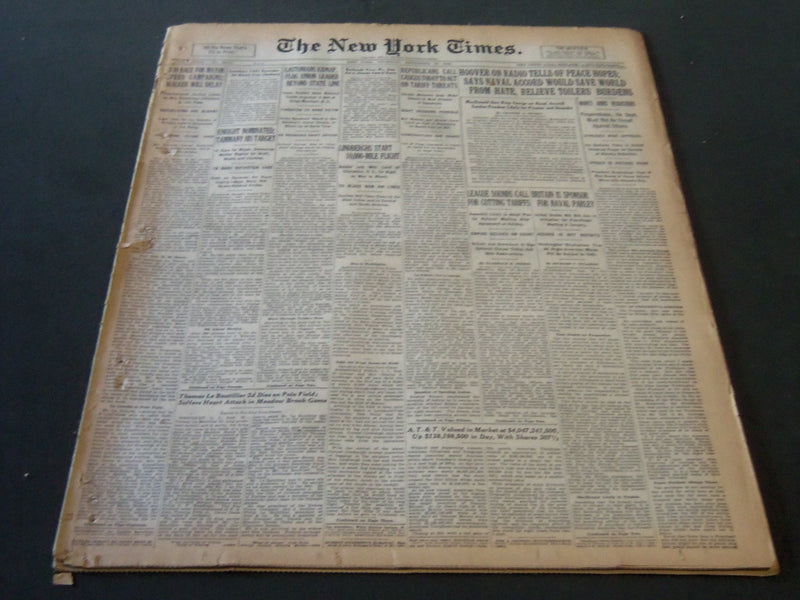 1929 SEPT 19 NEW YORK TIMES - LINDBERGHS START 10,000 MILE FLIGHT - NT 6554