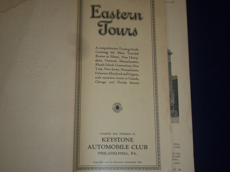 1926 EASTERN TOURS KEYSTONE AUTO CLUB PHILADELPHIA PA GUIDE W/ MAP - J 1878
