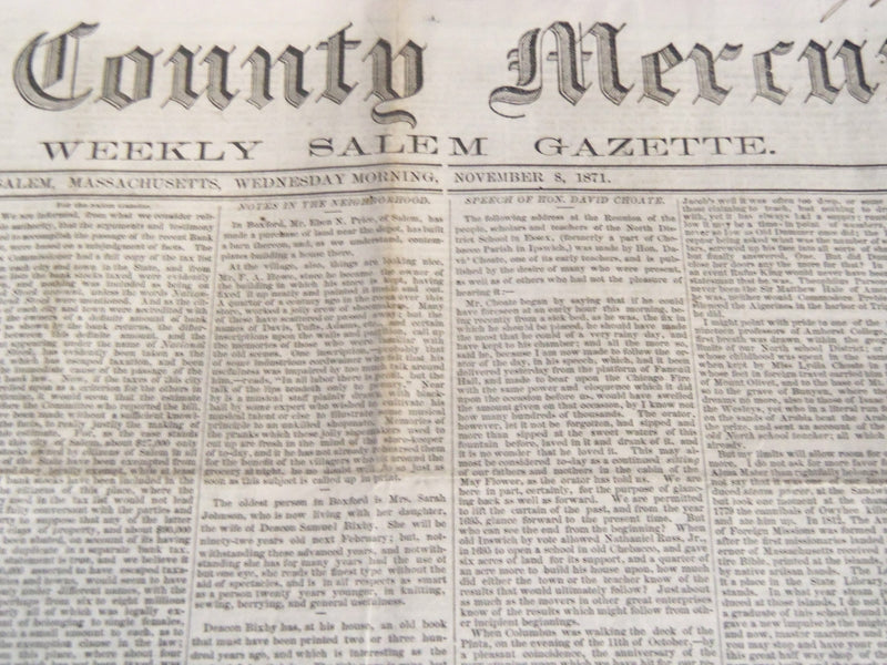 1871 NOVEMBER 8 ESSEX COUNTY MERCURY NEWSPAPER - ELECTION RESULTS - NP 3971