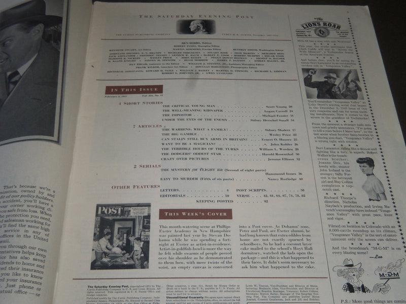 1951 FEBRUARY 3 THE SATURDAY EVENING POST MAGAZINE - ILLUSTRATED COVER - SP 1855