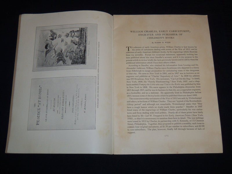 1932 WILLIAM CHARLES LIST OF WORKS BY HARRY B. WEISS - NY PUBLIC LIBRARY- J 9028