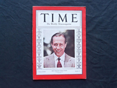 1938 SEPTEMBER 19 TIME MAGAZINE - CBS'S WILLIAM PALEY - T 629