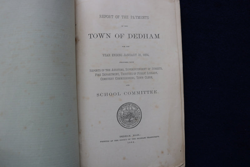 1884 TOWN OF DEDHAM SCHOOL COMMITTEE REPORT SOFTCOVER BOOK - K 889