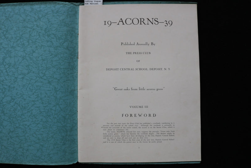 1938-1943 ACORNS DEPOSIT CENTERIL SCHOOL YEARBOOK-DEPOSIT, NY -LOT OF 3 - K 2788