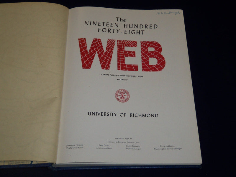1948 THE WEB UNIVERSITY OF RICHMOND YEARBOOK - VIRGINIA - GREAT PHOTOS - YB 744