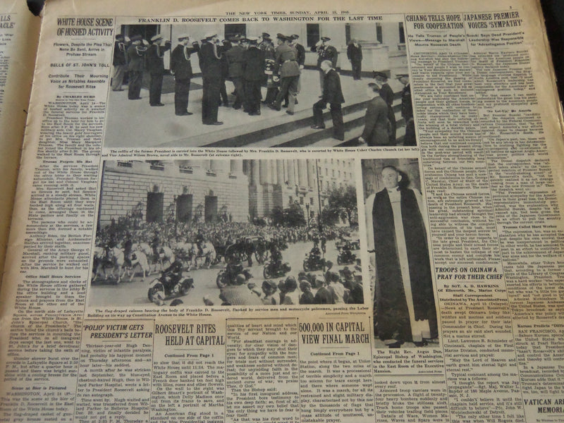 1945 APRIL 15 NEW YORK TIMES - NATION PAYS FINAL TRIBUTE TO ROOSEVELT - NT 6000