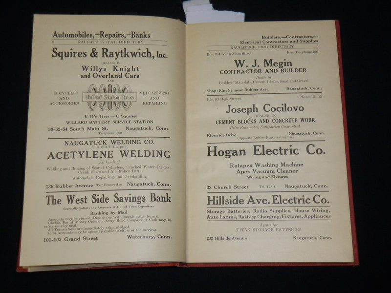 1921 NAUGATUCK DIRECTORY BOOK - CONNECTICUT - NICE ADS - KD 6352