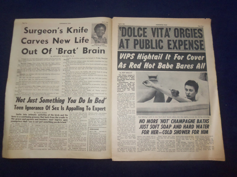 1966 APRIL 9 FLASH NEWSPAPER - FLAMING REDHEAD BLOWS LID OFF SIN BIN - NP 6964
