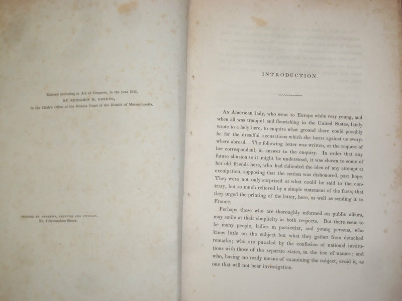 1844 A LETTER TO A LADY IN FRANCE - MARRYAT & MR. DICKENS - THOMAS GARY - J 4365