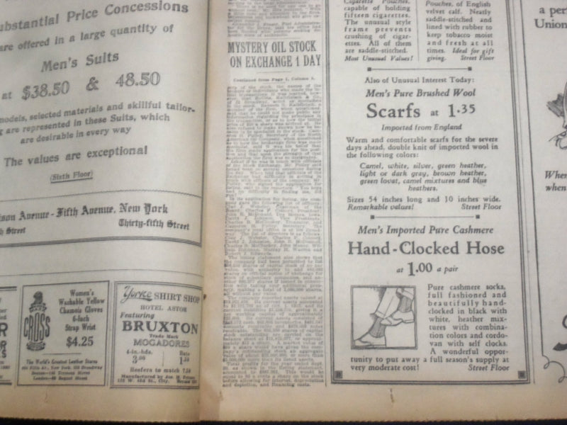 1922 NOVEMBER 25 NEW YORK TIMES - MYSTERY OIL STOCK ON EXCHANGE 1 DAY - NT 8436