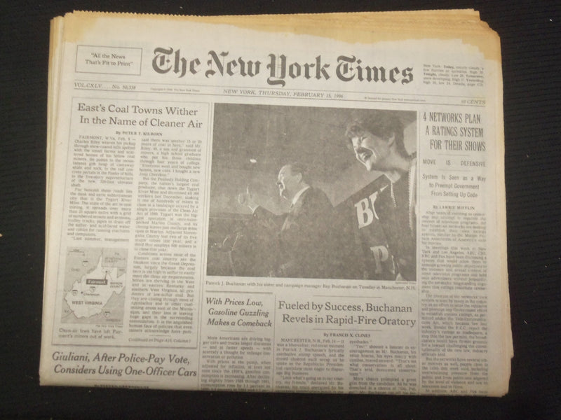 1996 FEB 15 NEW YORK TIMES NEWSPAPER - NETWORK RATING SYSTEM FOR SHOWS - NP 7018