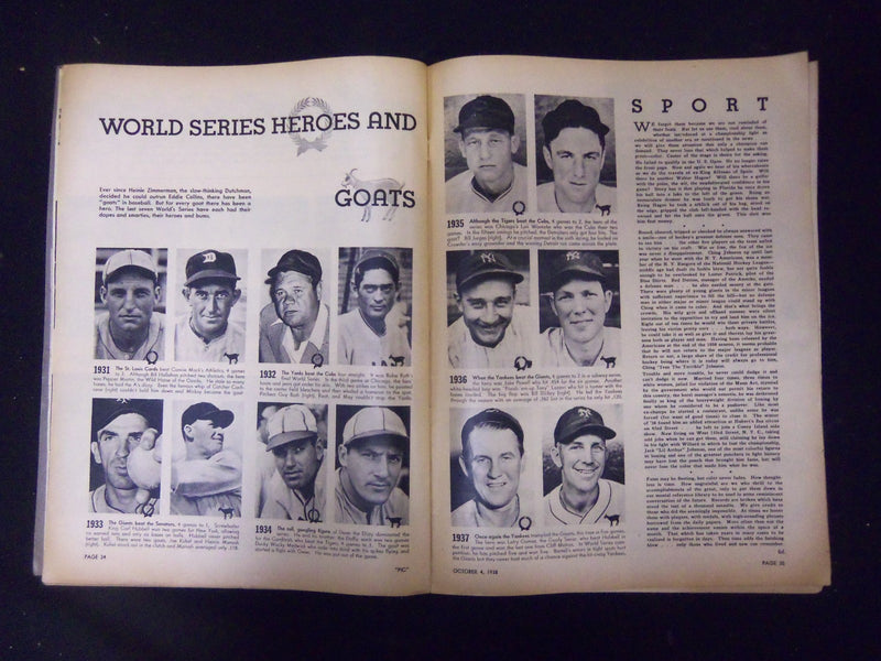 1938 OCTOBER 4 PIC MAGAZINE - NICE COVER & PHOTOS INSIDE - ST 4043