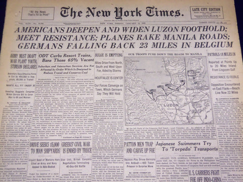 1945 JAN 12 NEW YORK TIMES - AMERICANS DEEPEN AND WIDEN LUZON FOOTHOLD - NT 625