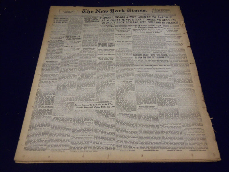 1936 DEC 5 NEW YORK TIMES - CABINET HEARS KING'S ANSWER TO BALDWIN - NT 2121