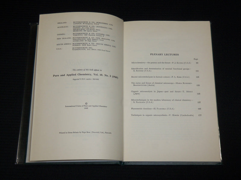 1965 MICROCHEMICAL TECHNIQUES PLEMARY LECTURES BOOK - PENNSYLVANIA - KD 7441