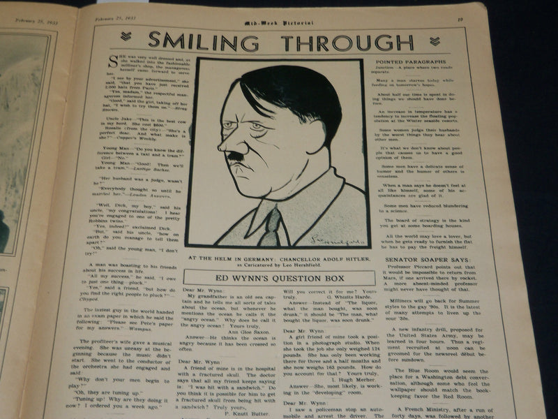 1933 FEBRUARY 25 MID-WEEK PICTORIAL MAGAZINE SECTION - HOOVER - GEHRIG - NP 4526