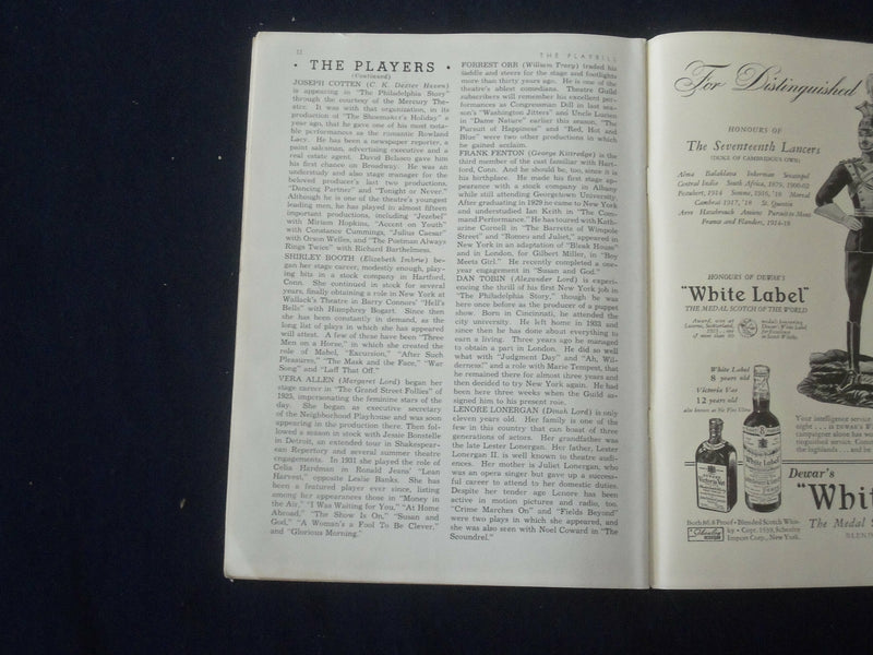 1940 JAN 1 PLAYBILL PROGRAM - THE PHILADELPHIA STORY - HEPBURN - COTTON - J 6473