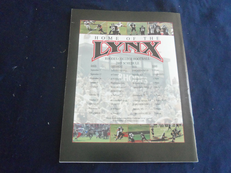2005 NOV 12 FOOTBALL PROGRAM - RHODES COLLEGE VS SAWANEE UNIV OF SOUTH- SP 1217N