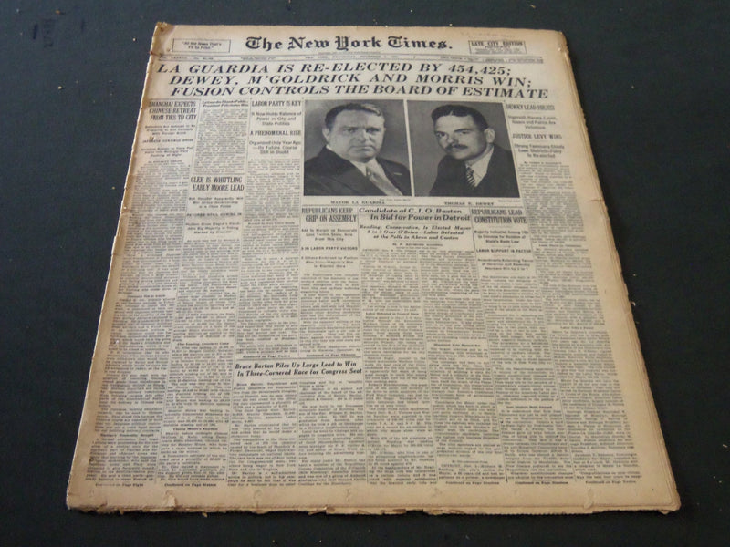 1937 NOVEMBER 3 NEW YORK TIMES - LAGUARDIA RE-ELECTED DEWEY WINS - NT 5547