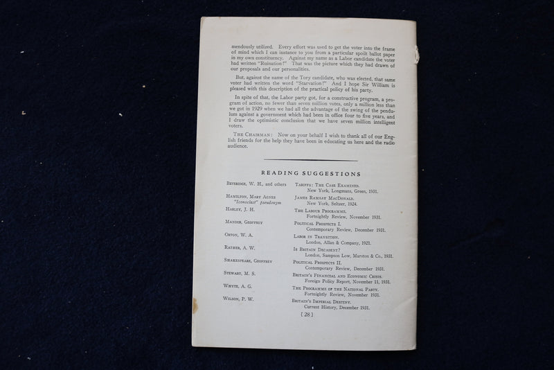 1932 JANUARY 9 ENGLAND SEEKS A WAY OUT SOFTCOVER BOOKLET - K 1577