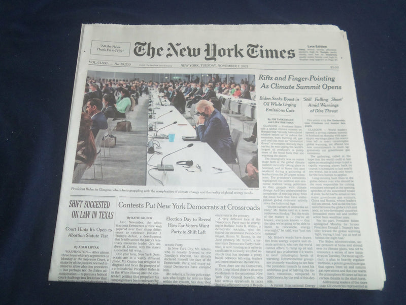2021 NOVEMBER 2 NEW YORK TIMES - RIFTS & FINGER-POINTING AS CLIMATE SUMMIT OPENS