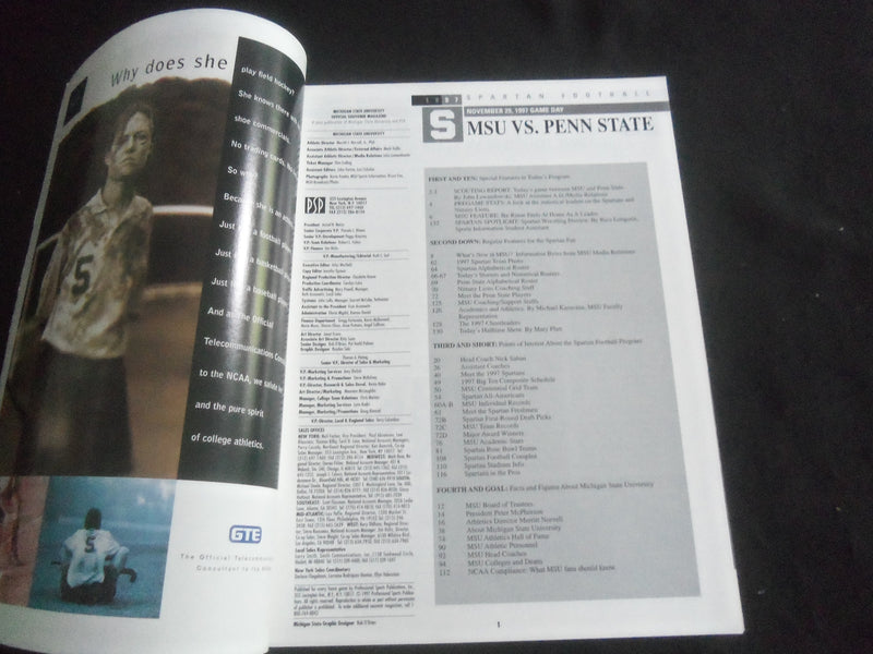 1997 NOVENBER 29 FOOTBALL PROGRAM - MICHIGAN STATE VS PENN STATE UNIV - B 5533T