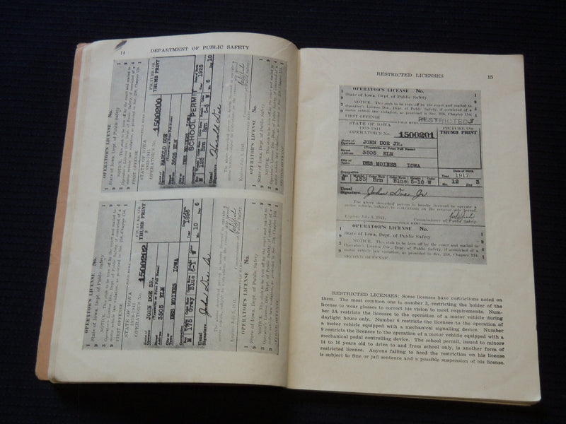 1939 THE IOWA DRIVER'S GUIDE BY GEORGE A. WILSON GOVERNOR OF IOWA - J 7237