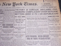1920 NOVEMBER 2 NEW YORK TIMES - VICTORY IS CERTAIN DECLARES COX - NT 6794