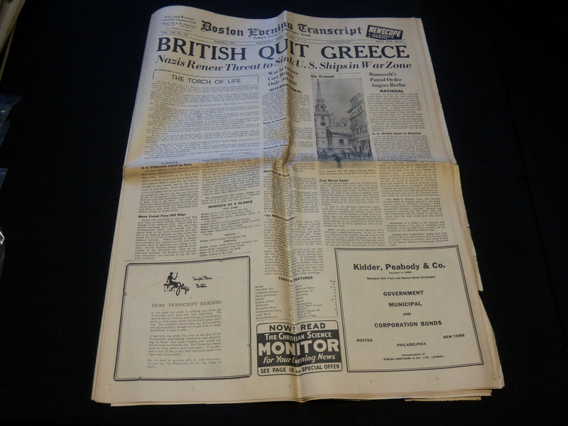 1941 APRIL 30 BOSTON TRANSCRIPT NEWSPAPER - BRITISH QUIT GREECE - NP 4251S