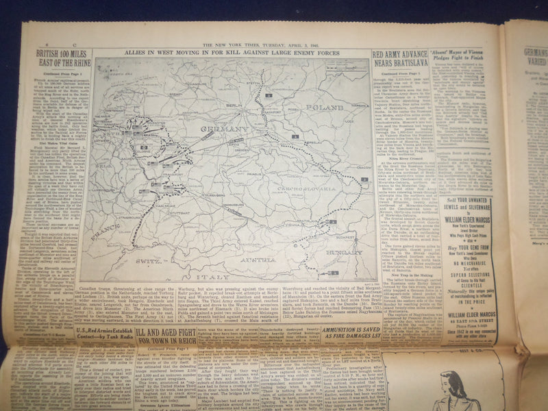 1945 APRIL 3 NEW YORK TIMES - BRITISH SWEEP MENACES FOE IN HOLLAND - NP 6684