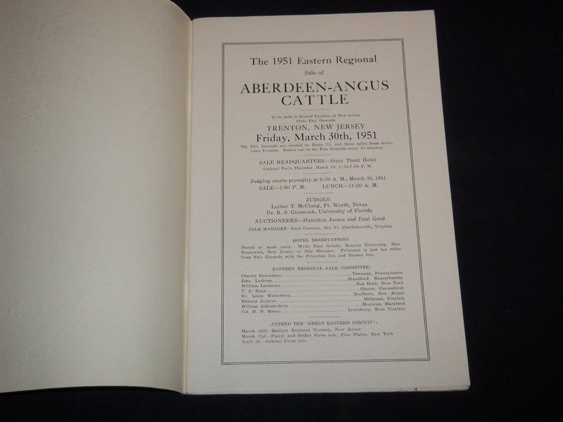 1951 EASTERN REGIONAL ABERDEEN-ANGUS BREEDERS' CATTLE SALE CATALOG - J 9113