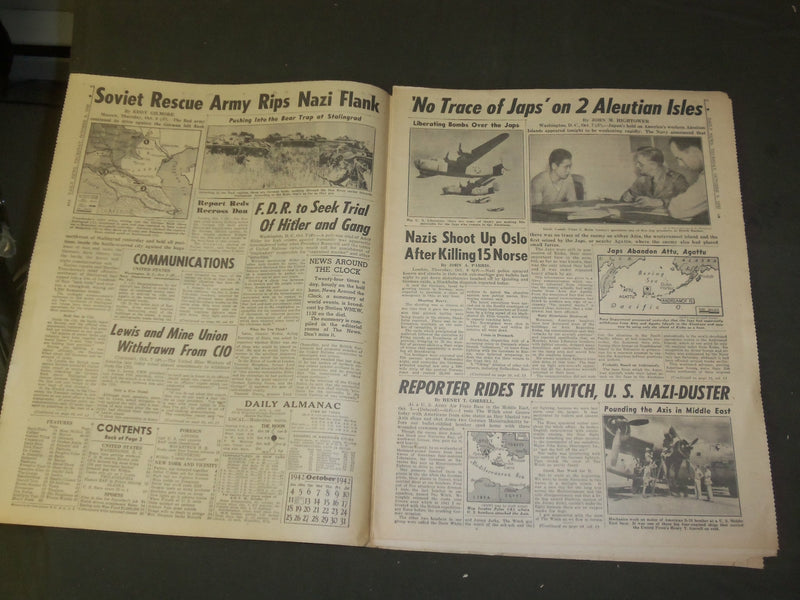 1942 OCTOBER 8 NEW YORK DAILY NEWS-JAPS GIVE UP 2 ALEUTIANS, NAVY FINDS- NP 4304