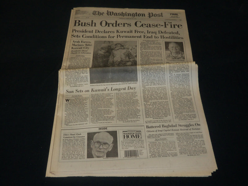 1991 FEBRUARY 28 WASHINGTON POST NEWSPAPER - BUSH ORDERS CEASE-FIRE - NP 4917