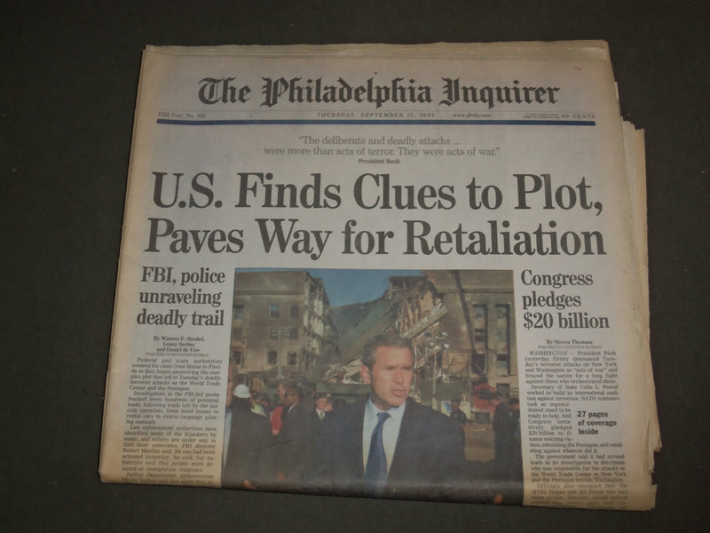 2001 SEP 13 PHILADELPHIA INQUIRER NEWSPAPER - U.S. FINDS CLUES TO PLOT - NP 3114