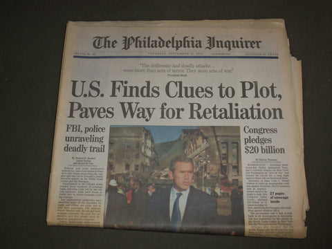 2001 SEP 13 PHILADELPHIA INQUIRER NEWSPAPER - U.S. FINDS CLUES TO PLOT - NP 3114