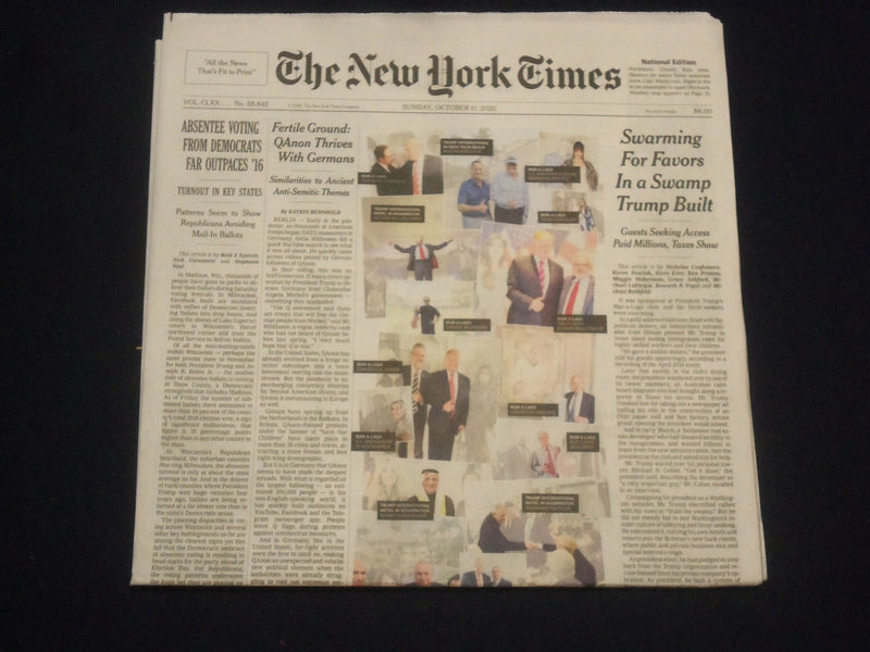 2020 OCTOBER 11 NEW YORK TIMES - SWARMING FOR FAVORS IN A SWAMP TRUMP BUILT