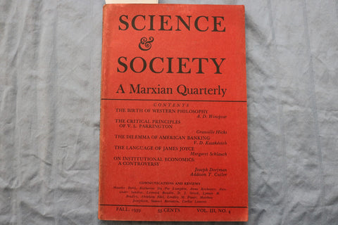 1939 FALL SCIENCE & SOCIETY - A MARXIAN QUARTERLY - SOFTCOVER - K 3200