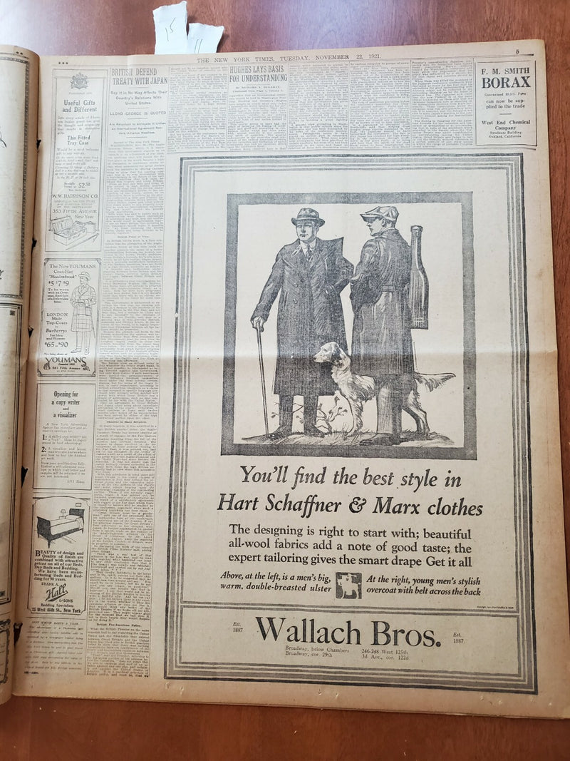 1921 NOV 22 NEW YORK TIMES NEWSPAPER-FRANCE NOT TO DEFEND LIBERTY ALONE -NT 8006