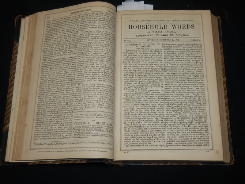 1857 HOUSEHOLD WORDS WEEKLY JOURNAL VOLUME 15 - CHARLES DICKENS - KD 6355