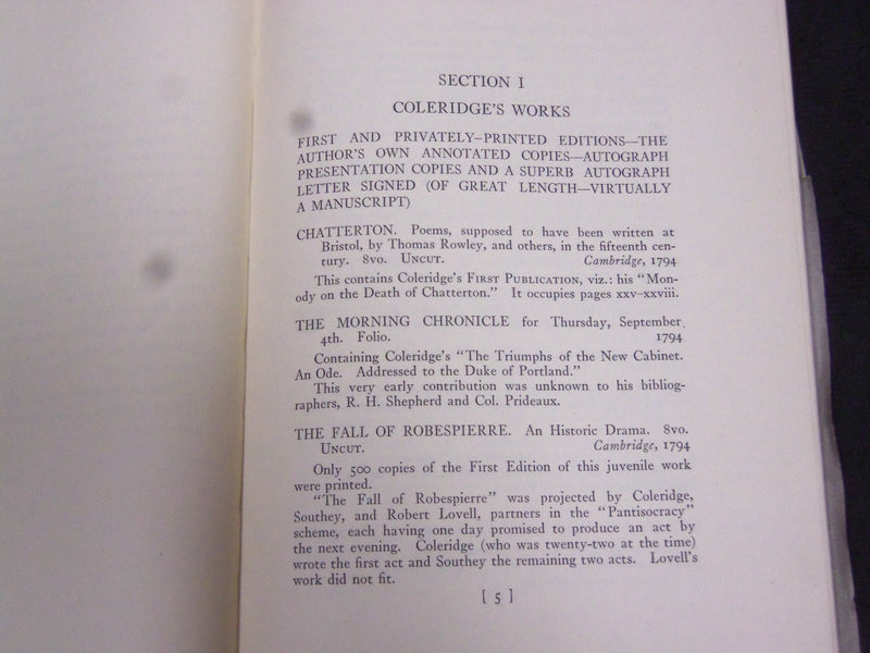 1914 FIRST EDITIONS SET OF MILTON, COLERIDGE, SCRIBNER'S SALE CATALOG - J 5217