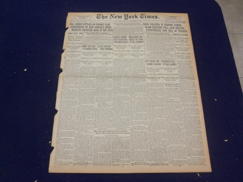 1923 SEP 8 NEW YORK TIMES - TOKIO ISOLATED IN FIGHTING FAMINE - NT 9352